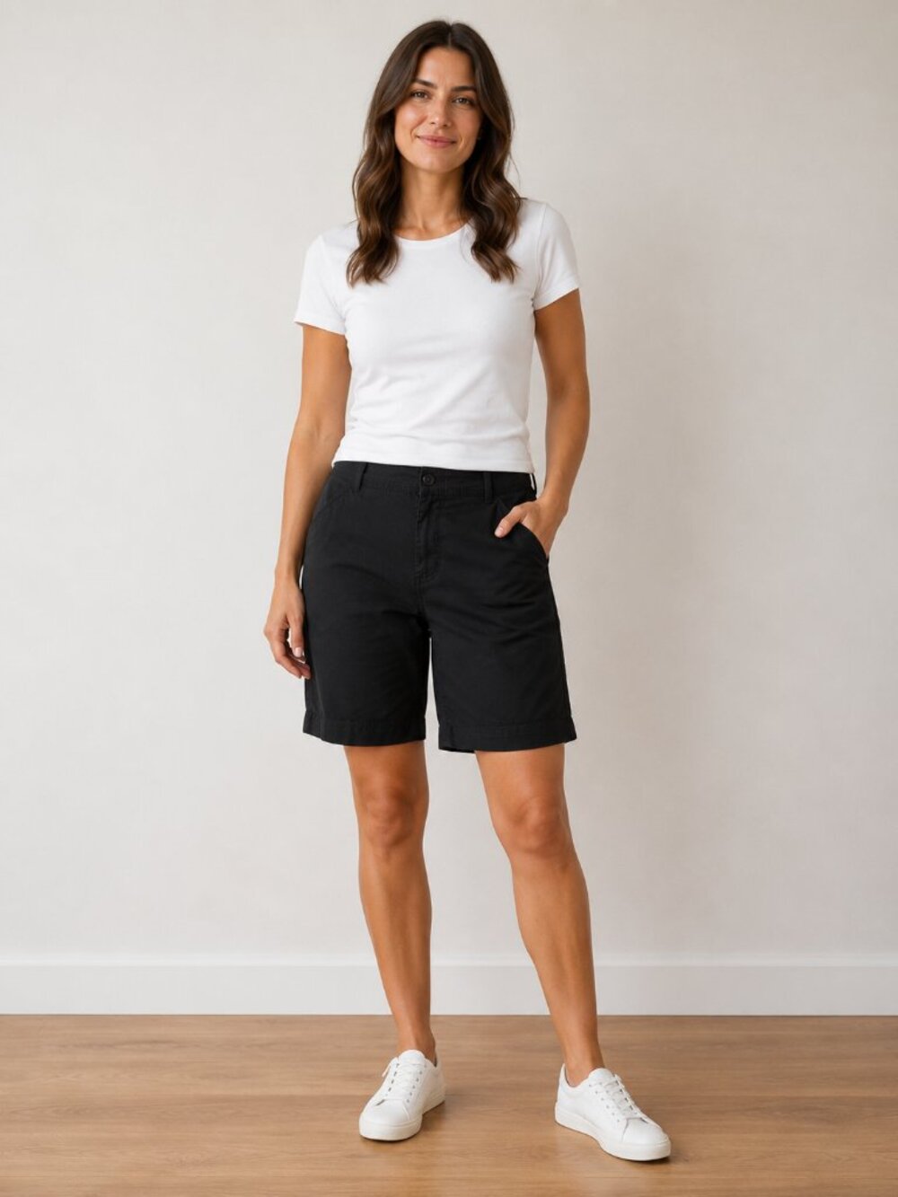 Lee Black Bermuda Shorts Size 16 Mid Rise Stretch Cotton Chino's